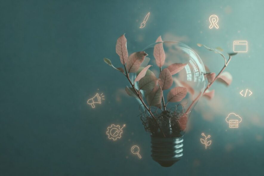 Seed Studio lightbulb showing icons of the full stack of services provided